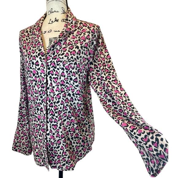 VICTORIA SECRET PJ TOP PINK HEARTS CHEETAH SZ M L SOFT AESTHETIC ANIMAL PRINT - Picture 10 of 15